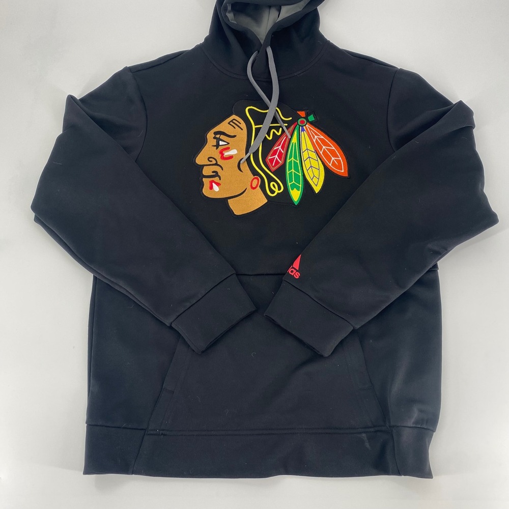 Adidas Chicago Blackhawks Hockey Logo Hoodie Black Men's Athletic‎ Pullover